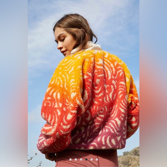Free People Movement Hit the Slopes Printed Fleece Jacket in Marigold Combo NWT - Picture 4 of 6